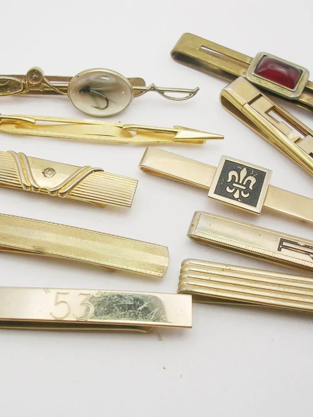 Vintage Tie Bars Money Clips Lot of 10 gold tone classic Men Necktie Holder